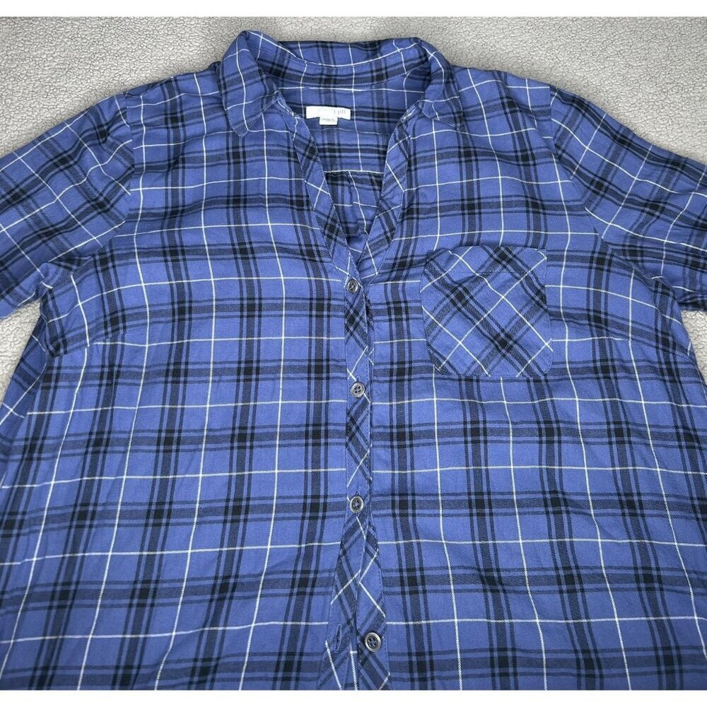 J Jill Shirt Womens Medium Tall Blue Plaid Button Front Tunic 100% Cotton - Picture 3 of 14
